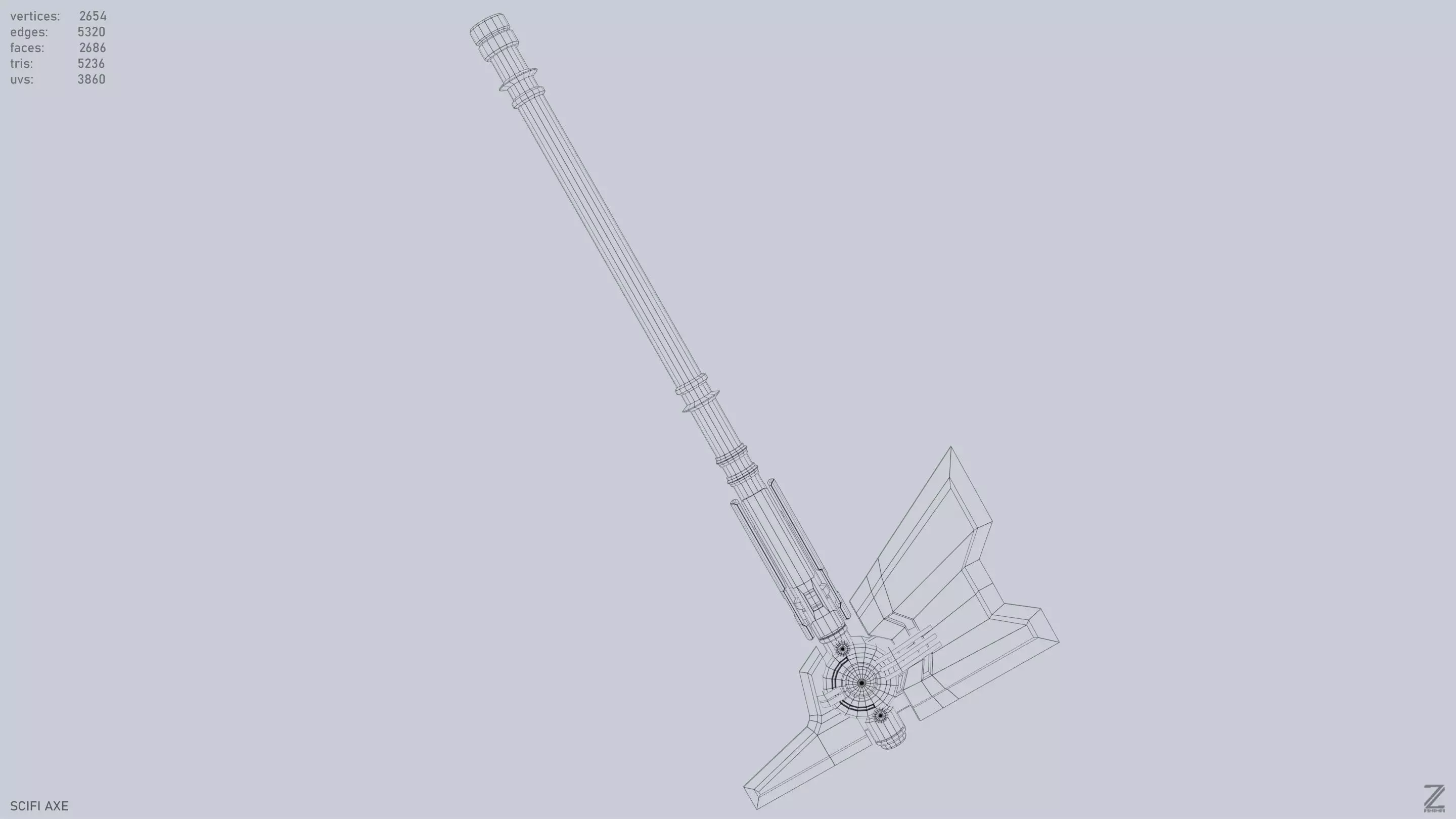 Scifi axe Low-poly 3D model_12