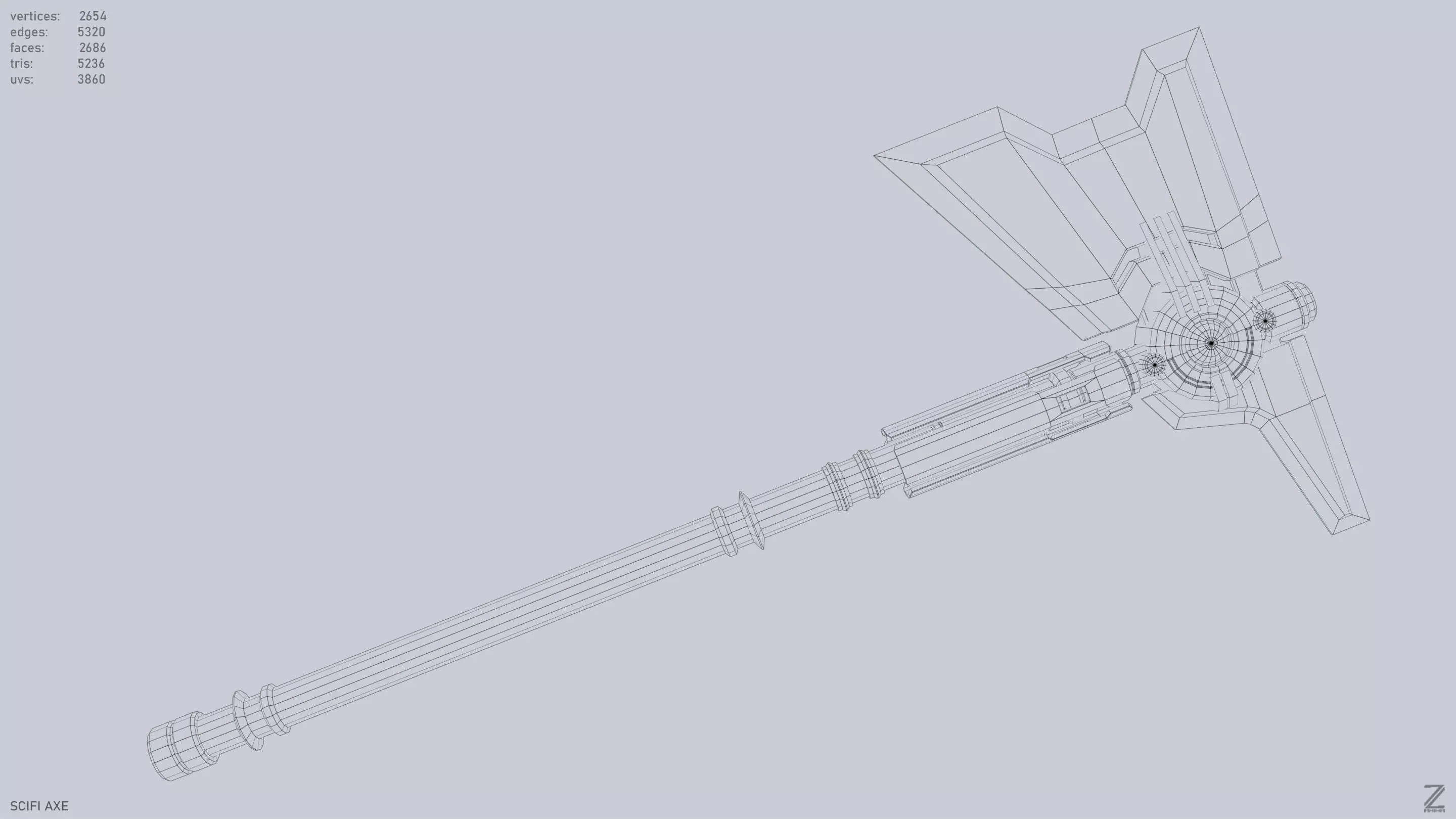 Scifi axe Low-poly 3D model_14