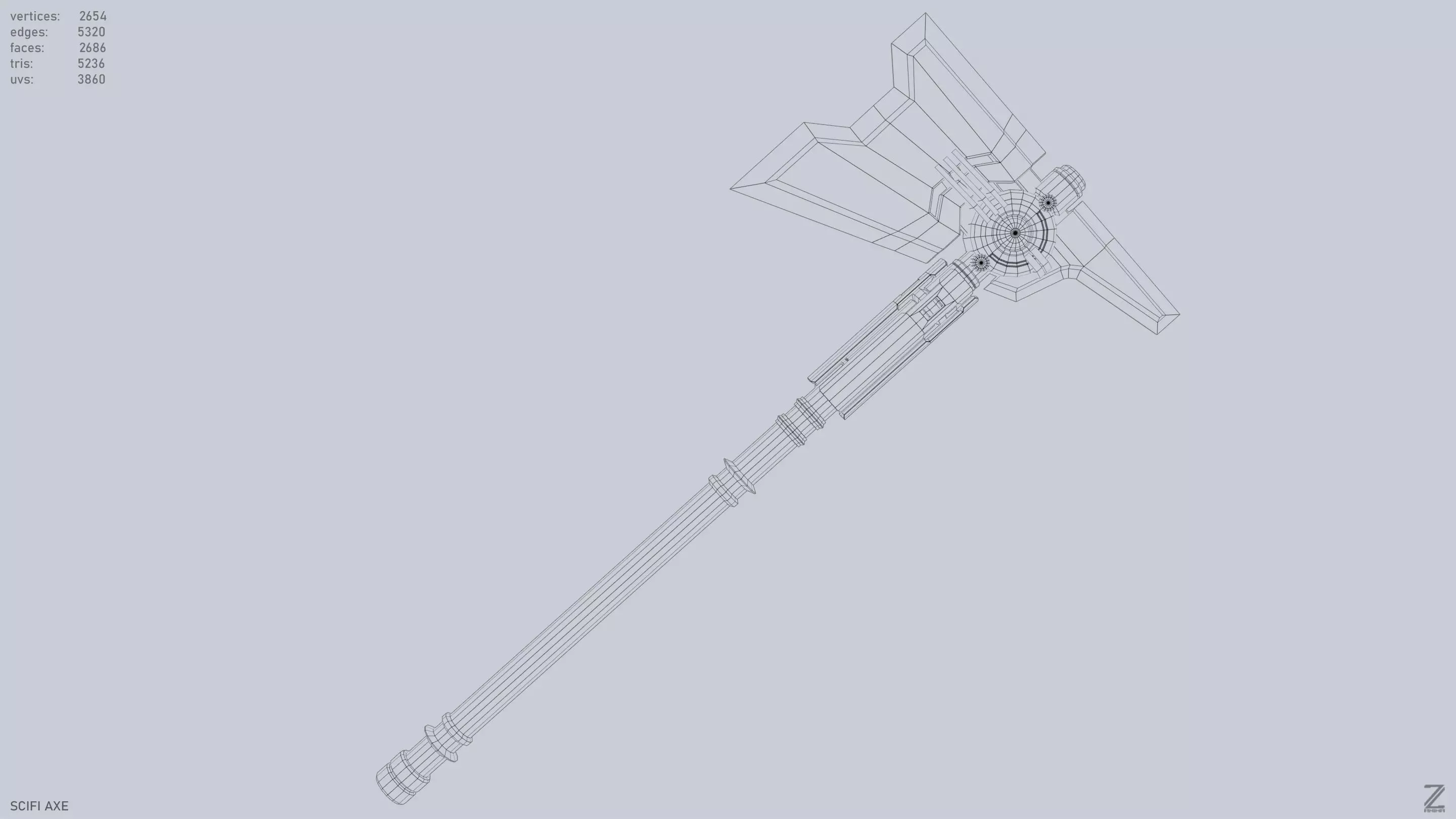 Scifi axe Low-poly 3D model_15