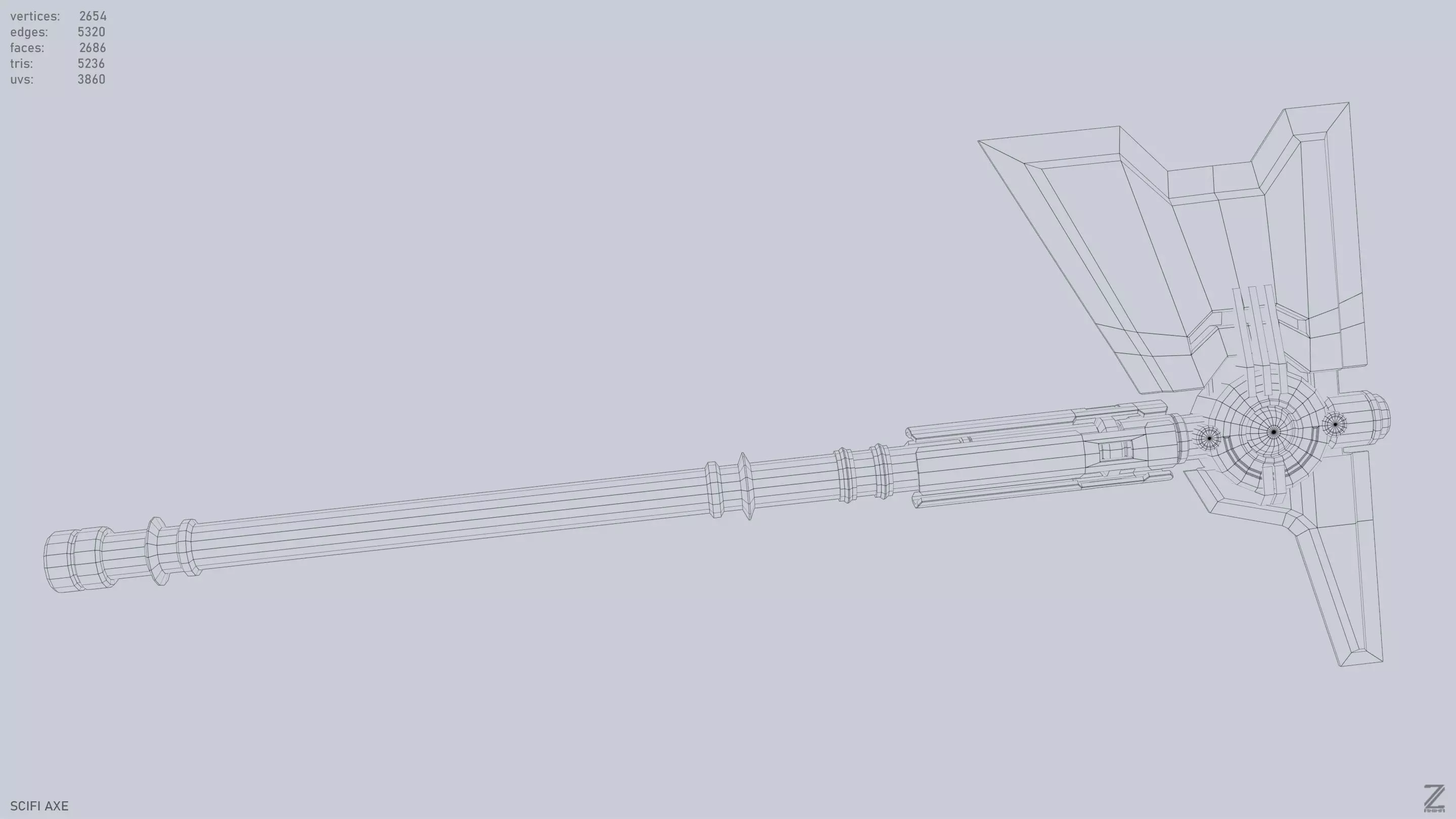Scifi axe Low-poly 3D model_11
