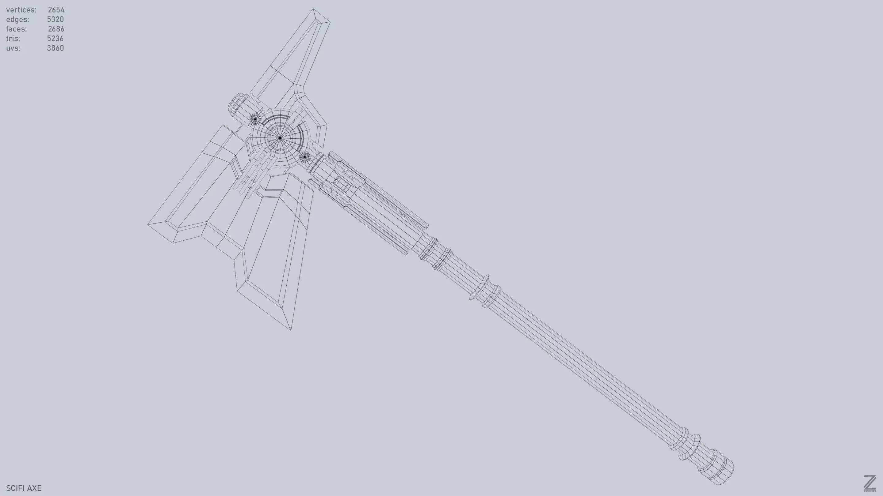 Scifi axe Low-poly 3D model_10