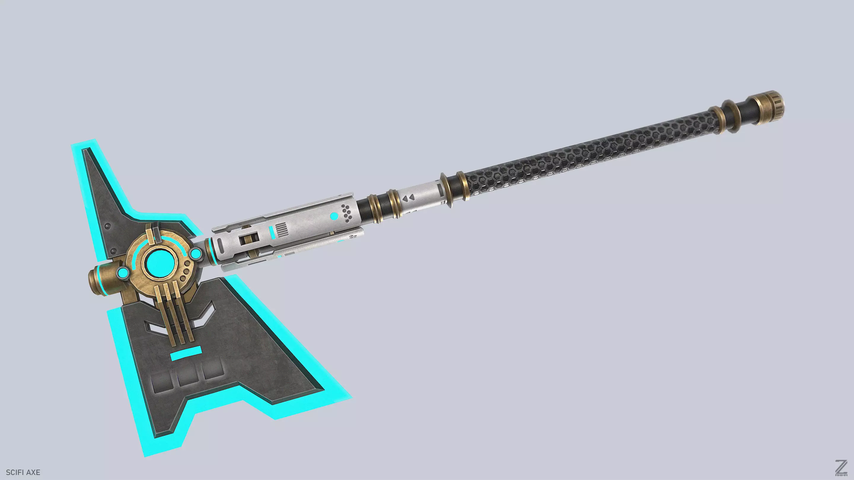 Scifi axe Low-poly 3D model_5