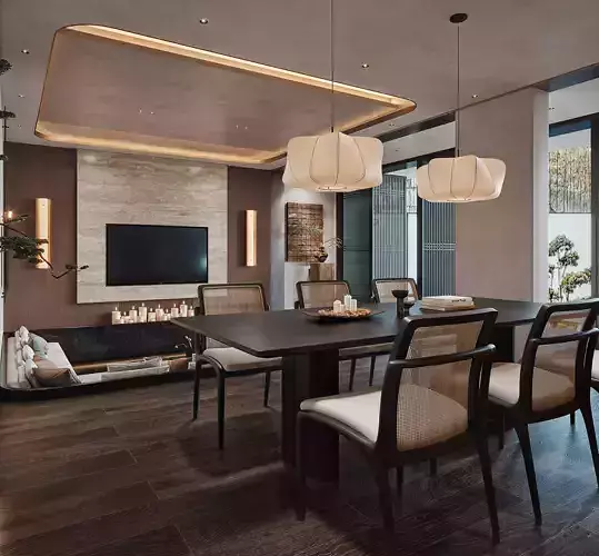 Dark japanese living and dining room