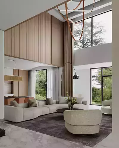 Modern villa interior scene