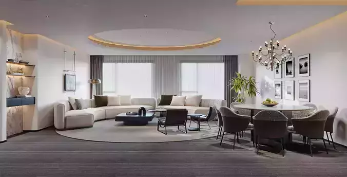 Living room dining room and tea room interior scenes