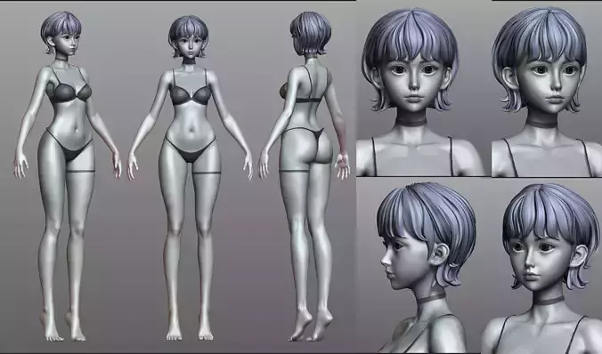 v3 Highpoly Lowpoly Fantasy anime girl Base female anatomy 3D model v3 Highpoly Lowpoly Fantasy anime girl Base female anatomy 3D model