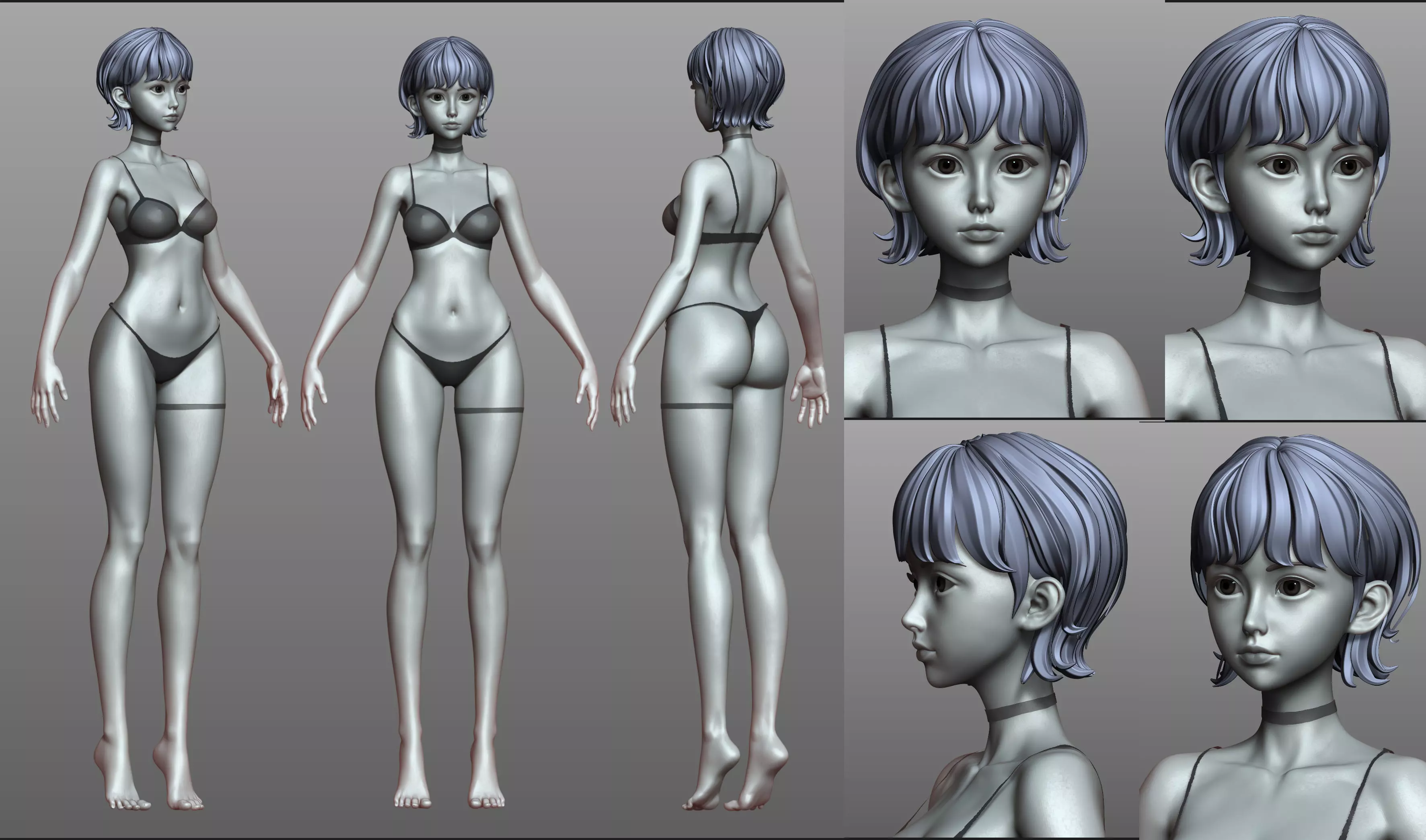 v3 Highpoly Lowpoly Fantasy anime girl Base female anatomy 3D model_0