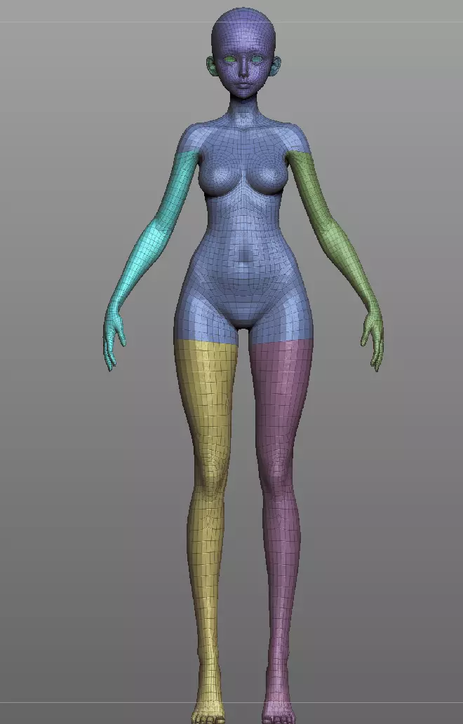 v3 Highpoly Lowpoly Fantasy anime girl Base female anatomy 3D model_2