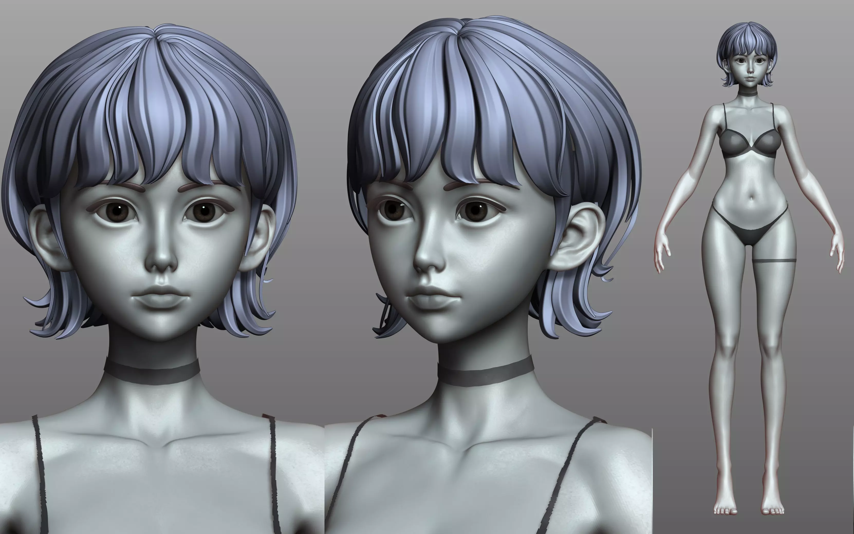 v3 Highpoly Lowpoly Fantasy anime girl Base female anatomy 3D model_1