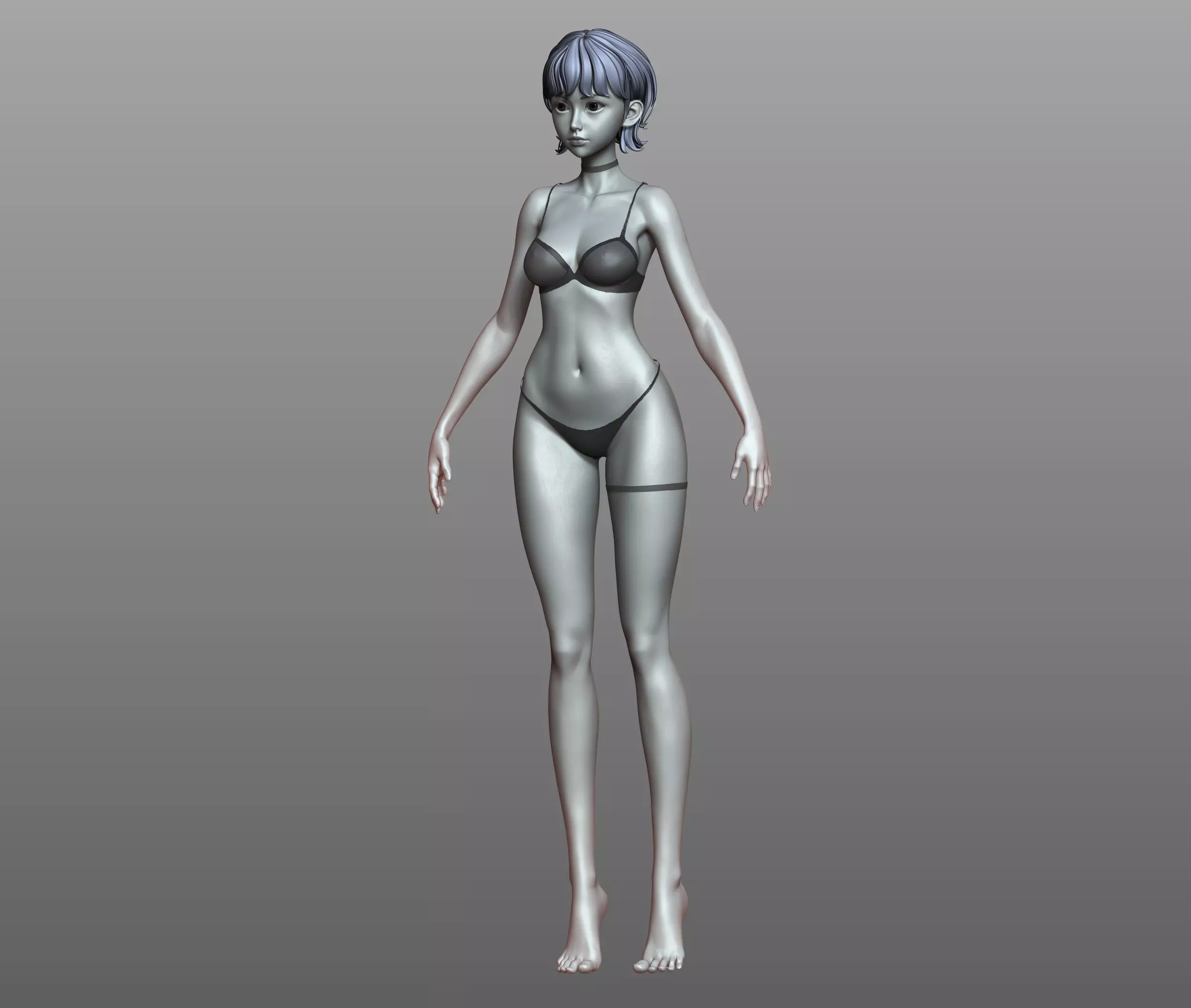 v3 Highpoly Lowpoly Fantasy anime girl Base female anatomy 3D model_13