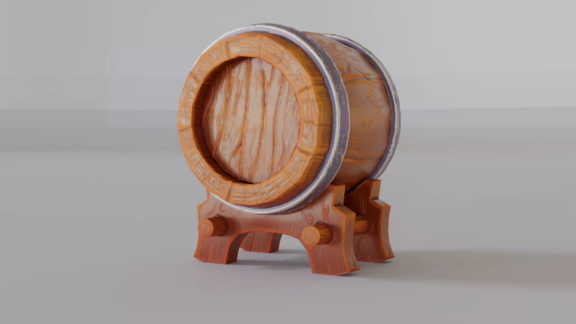Stylized Wooden Wine Barrel Game Ready Low-poly 3D model_8