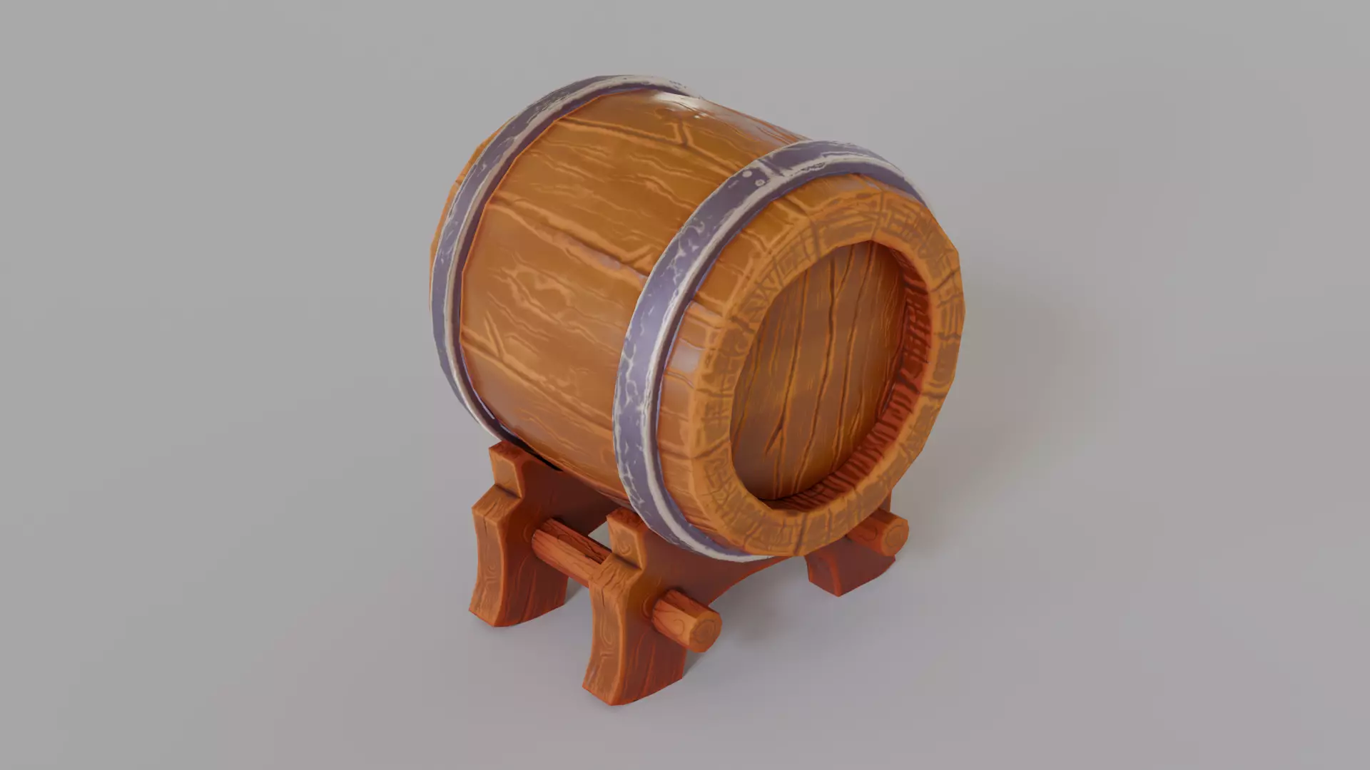 Stylized Wooden Wine Barrel Game Ready Low-poly 3D model_7