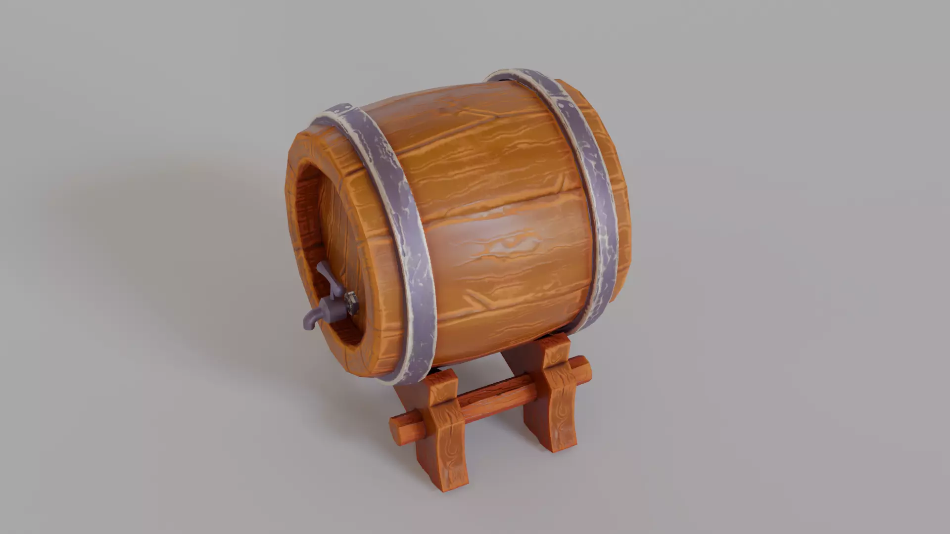 Stylized Wooden Wine Barrel Game Ready Low-poly 3D model_5