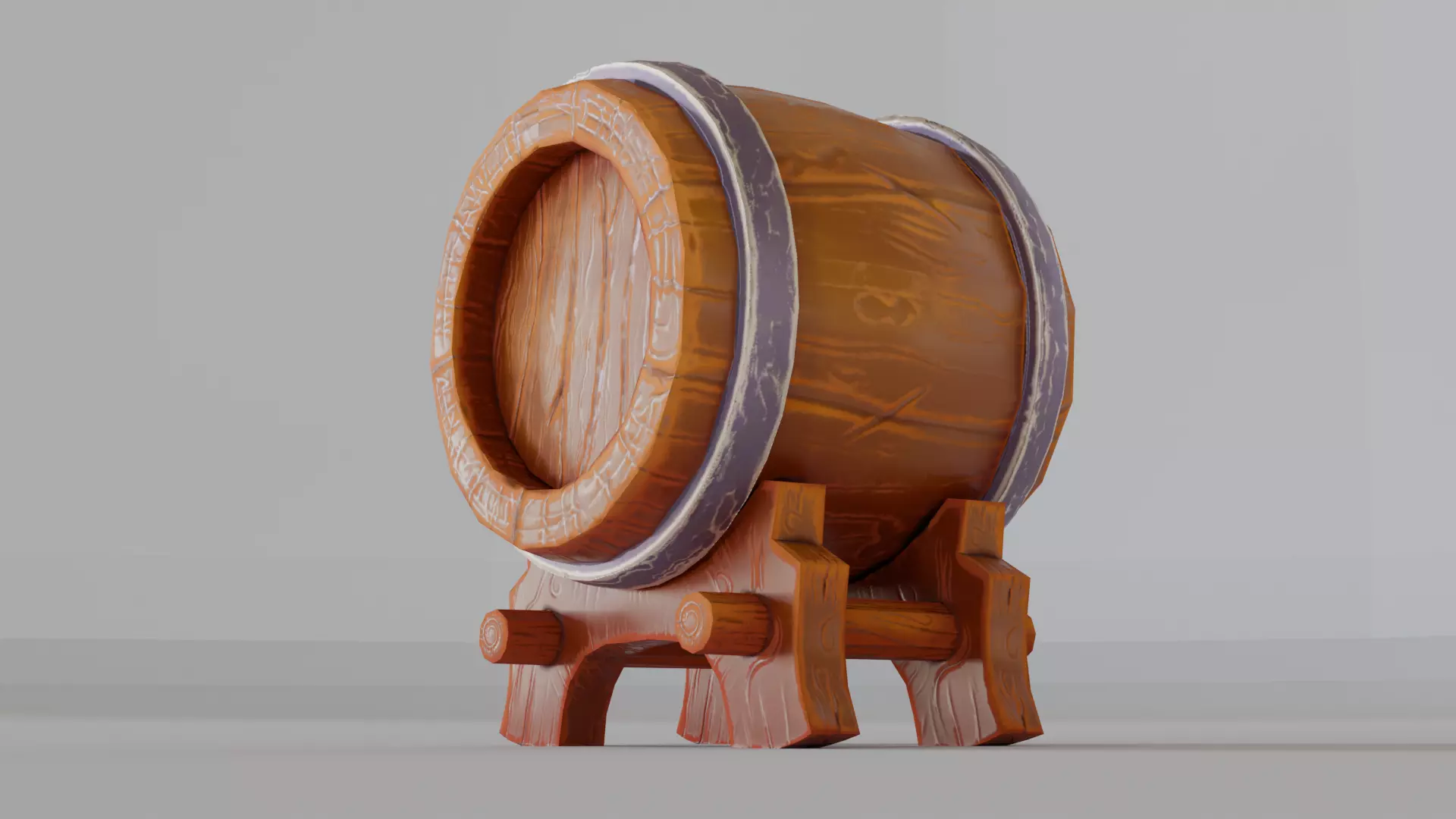 Stylized Wooden Wine Barrel Game Ready Low-poly 3D model_9