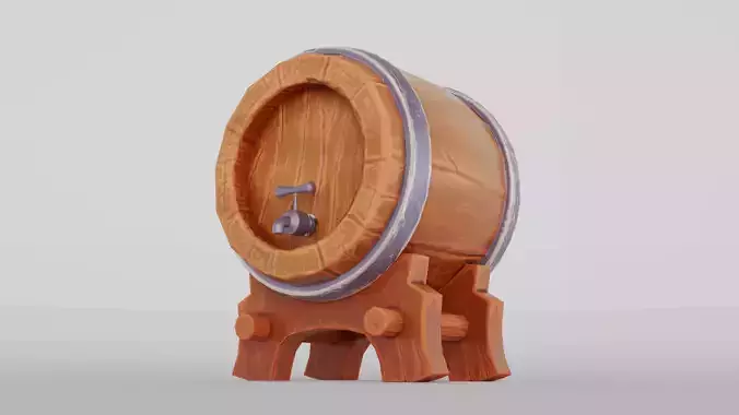 Stylized Wooden Wine Barrel  Game Ready