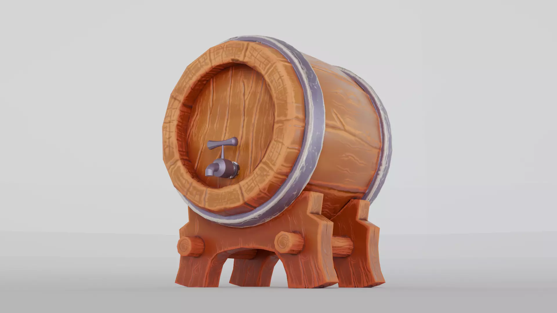 Stylized Wooden Wine Barrel Game Ready Low-poly 3D model_0