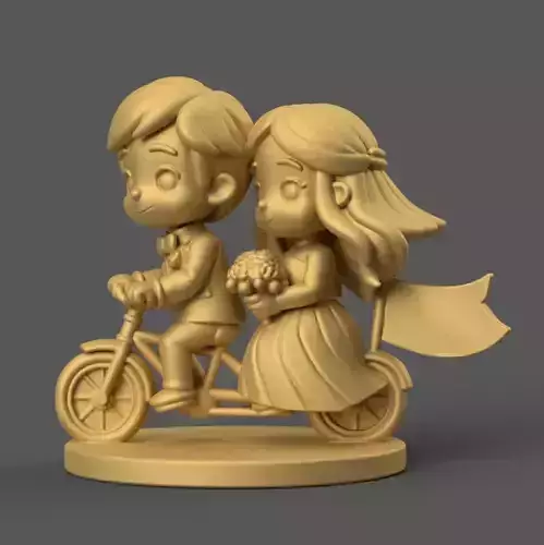 Wedding Couple Tandem Bicycle STL 3D Print File