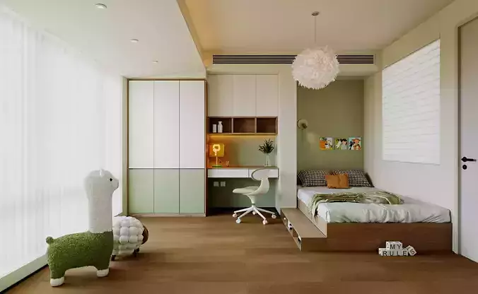 Modern Kids Bedroom with Study Desk 062