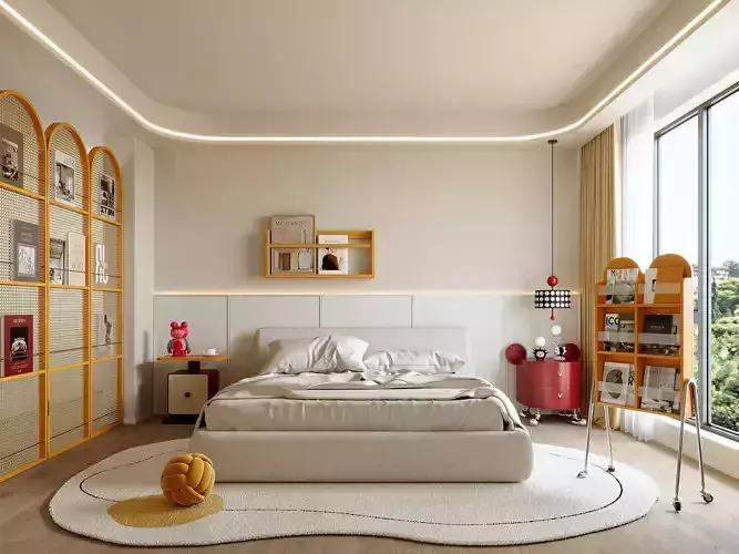 Playful Modern Bedroom with Creative Decor 053