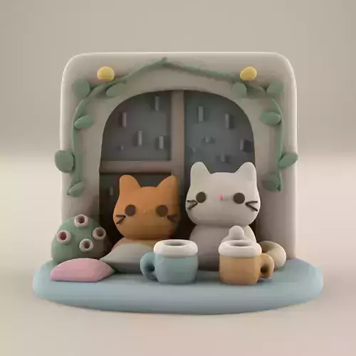 Cozy Cat Duo Rainy Window STL