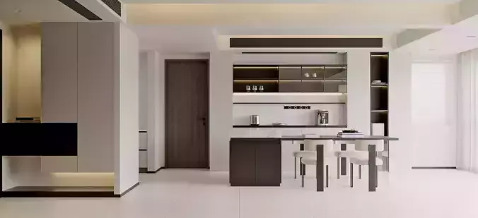 Minimalist Living Room and Kitchen Interior Design 046