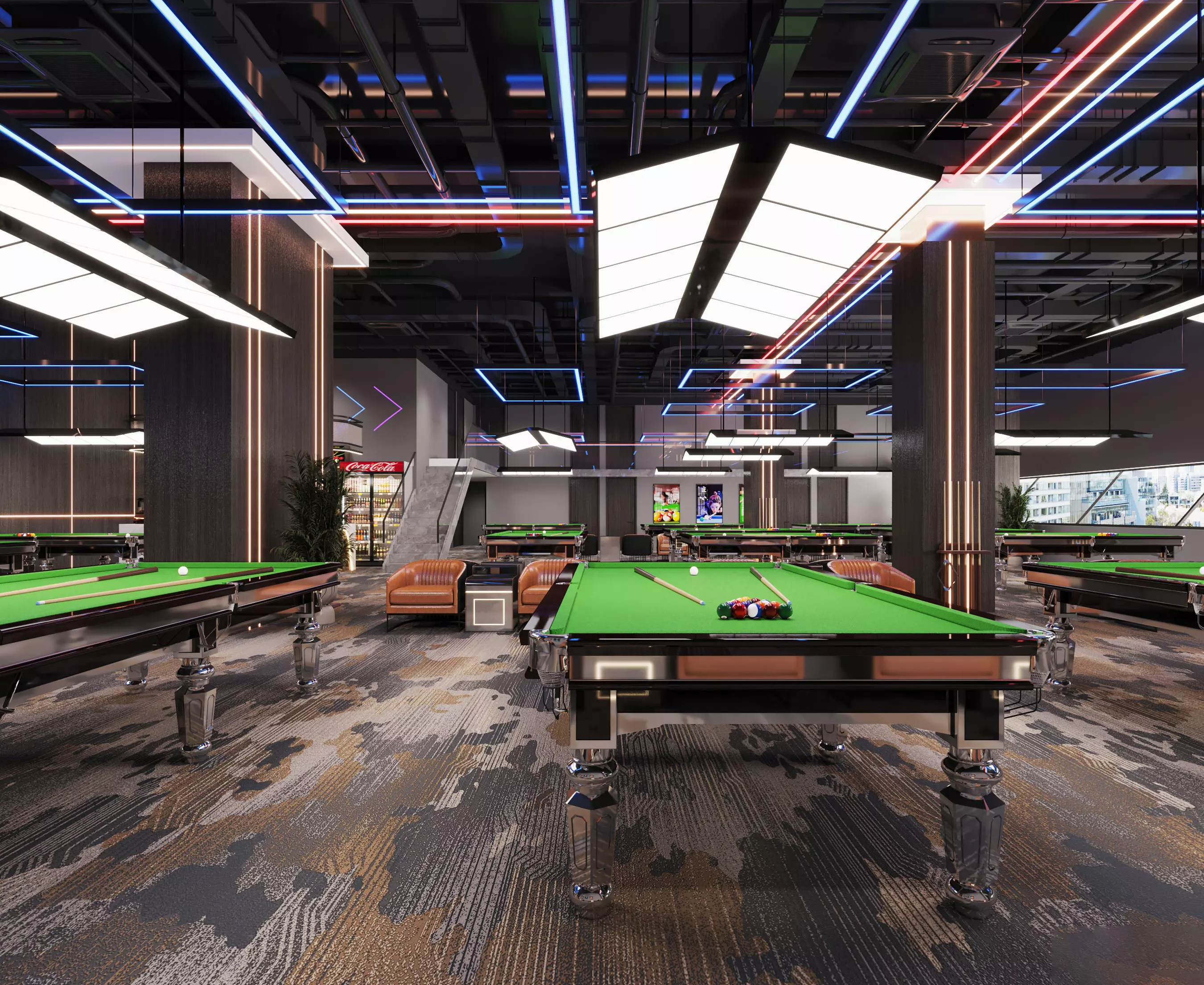 Modern Billiards Hall with Pool Tables 045 3D model_0