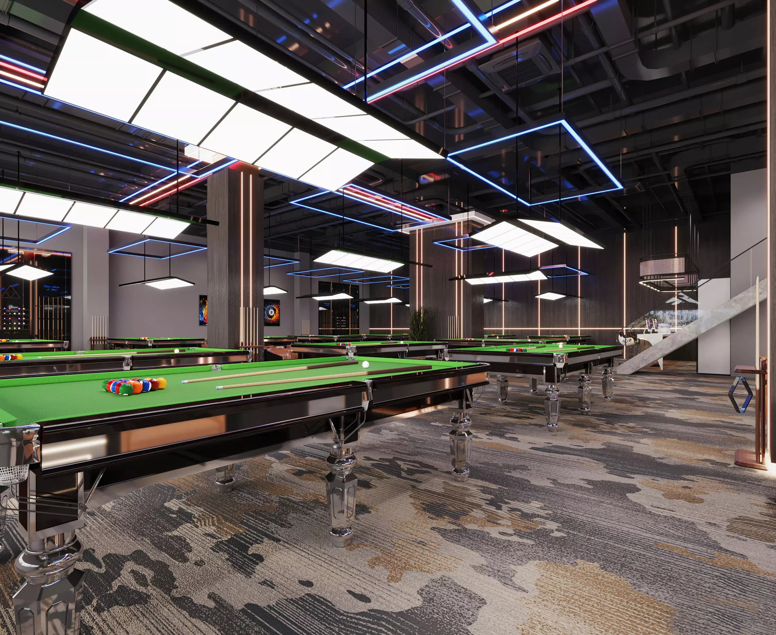Modern Billiards Hall with Pool Tables 045 3D model_2