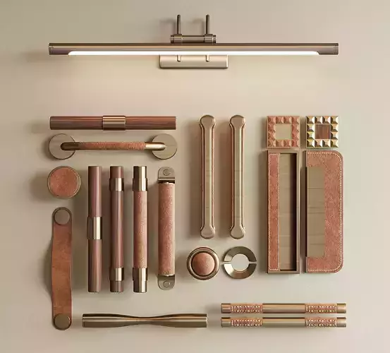 Luxury Handle and Knob Set with Leather and Metal Details 042