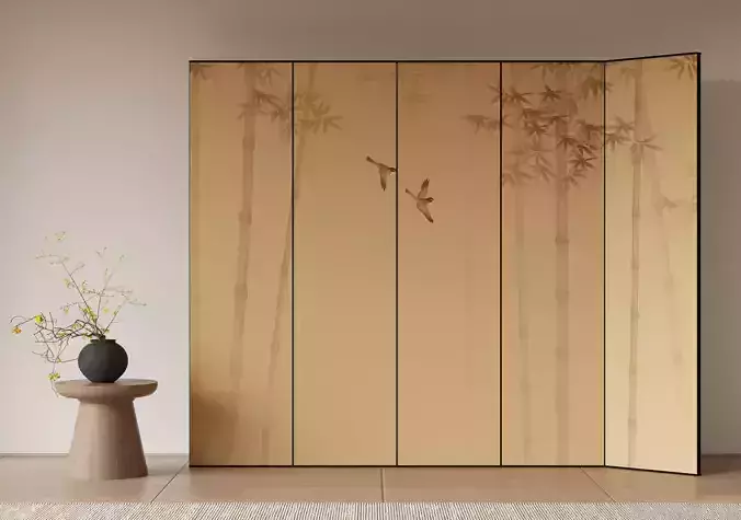 Oriental Zen Entryway with Bamboo Screen Wall 035