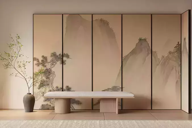 Modern Zen Entryway with Asian Screen Wall 034