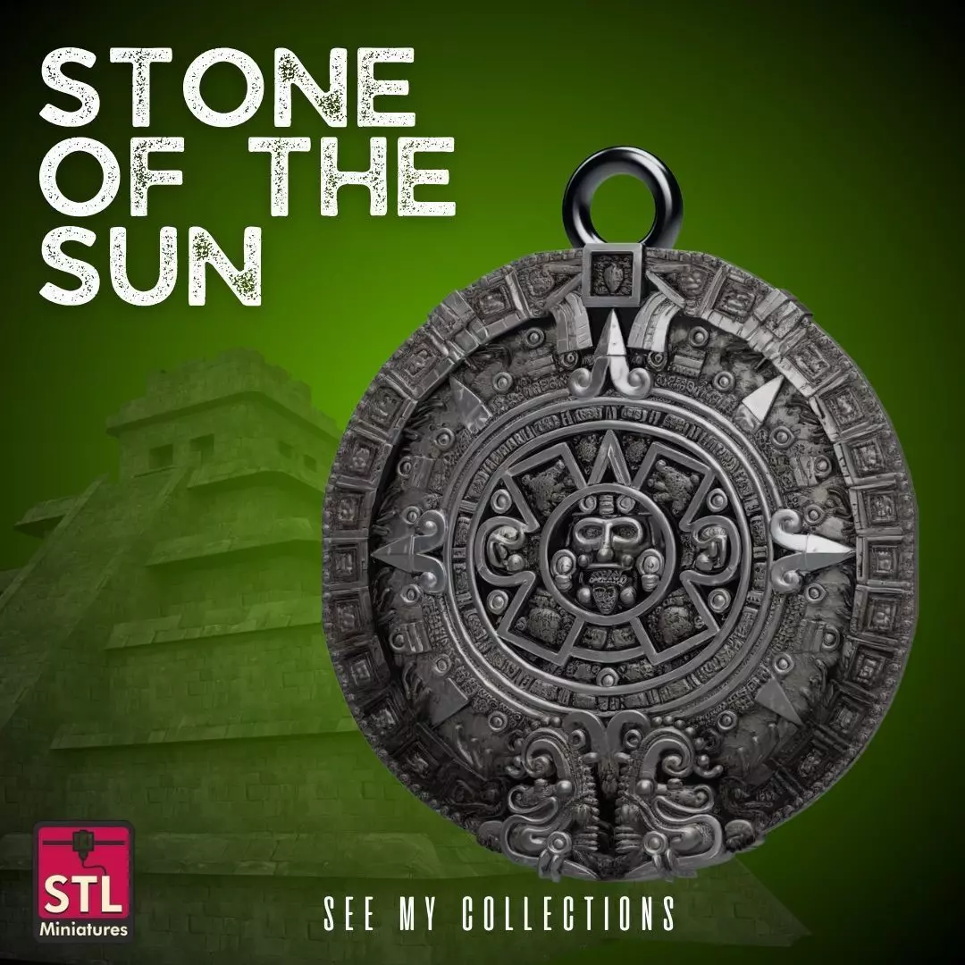 Stone of the Sun Amulet STL Aztec Calendar Pendant 3D print model