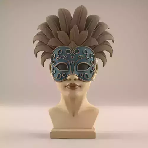 Elegant Feathered Masquerade Mask Bust STL
