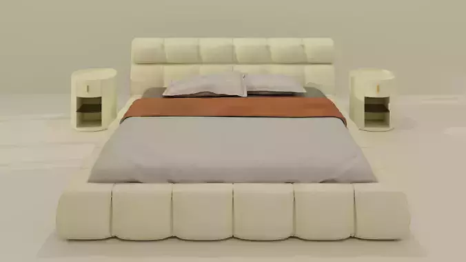 Realistic Bedroom Set with Nightstands High Poly