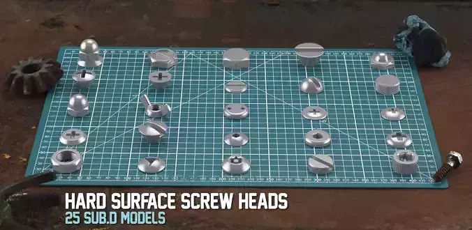 25 Sub-D Hard Surface Screw Heads Free 3D model