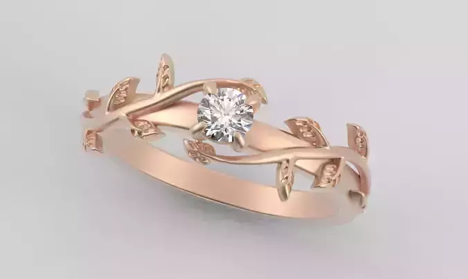 OAC156 Solitaire Ring with Intertwined Leaf Branches