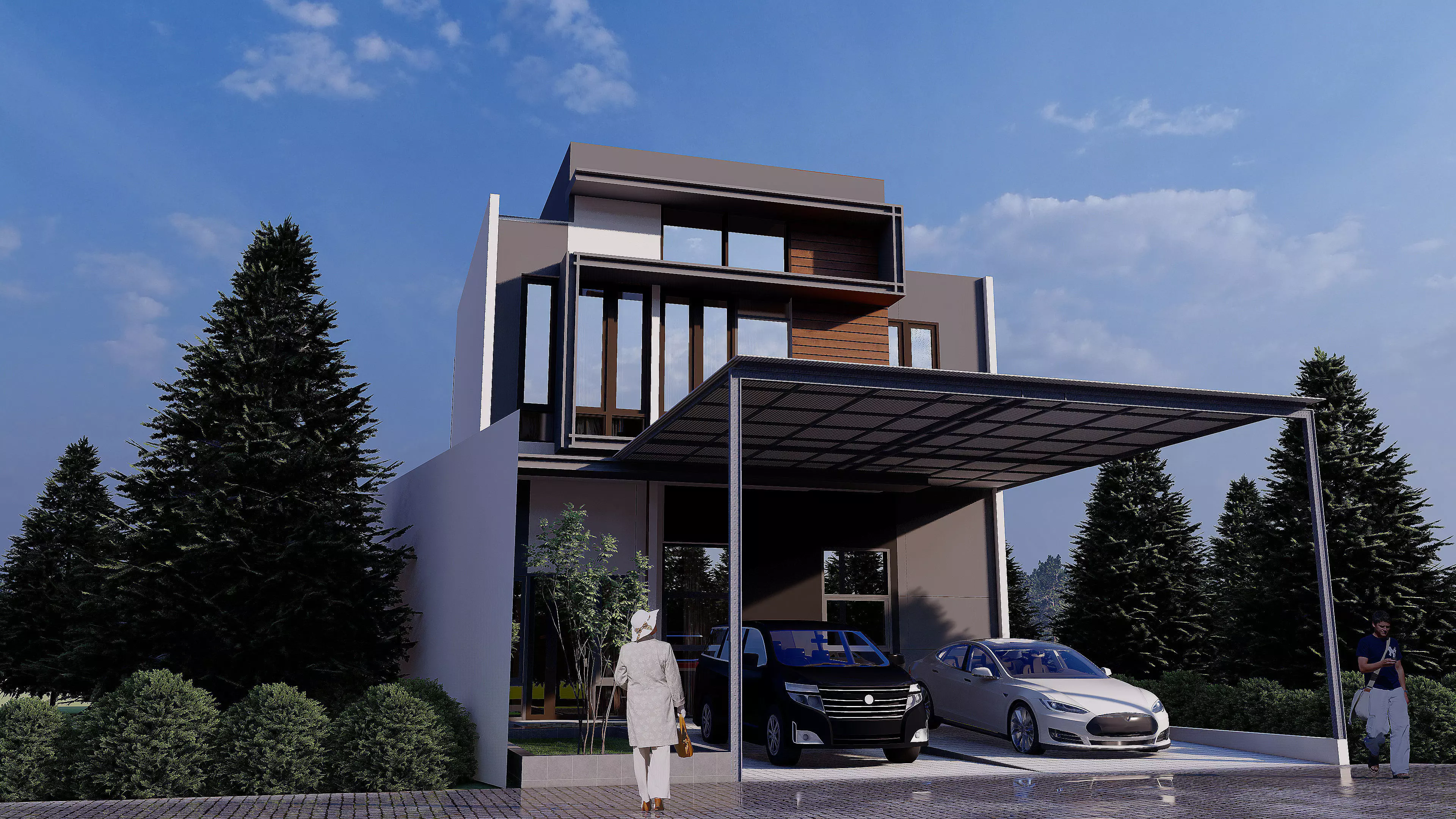 Modern House Design 10x20 m  2 Floors Full Interior Skp Only 3D model_1