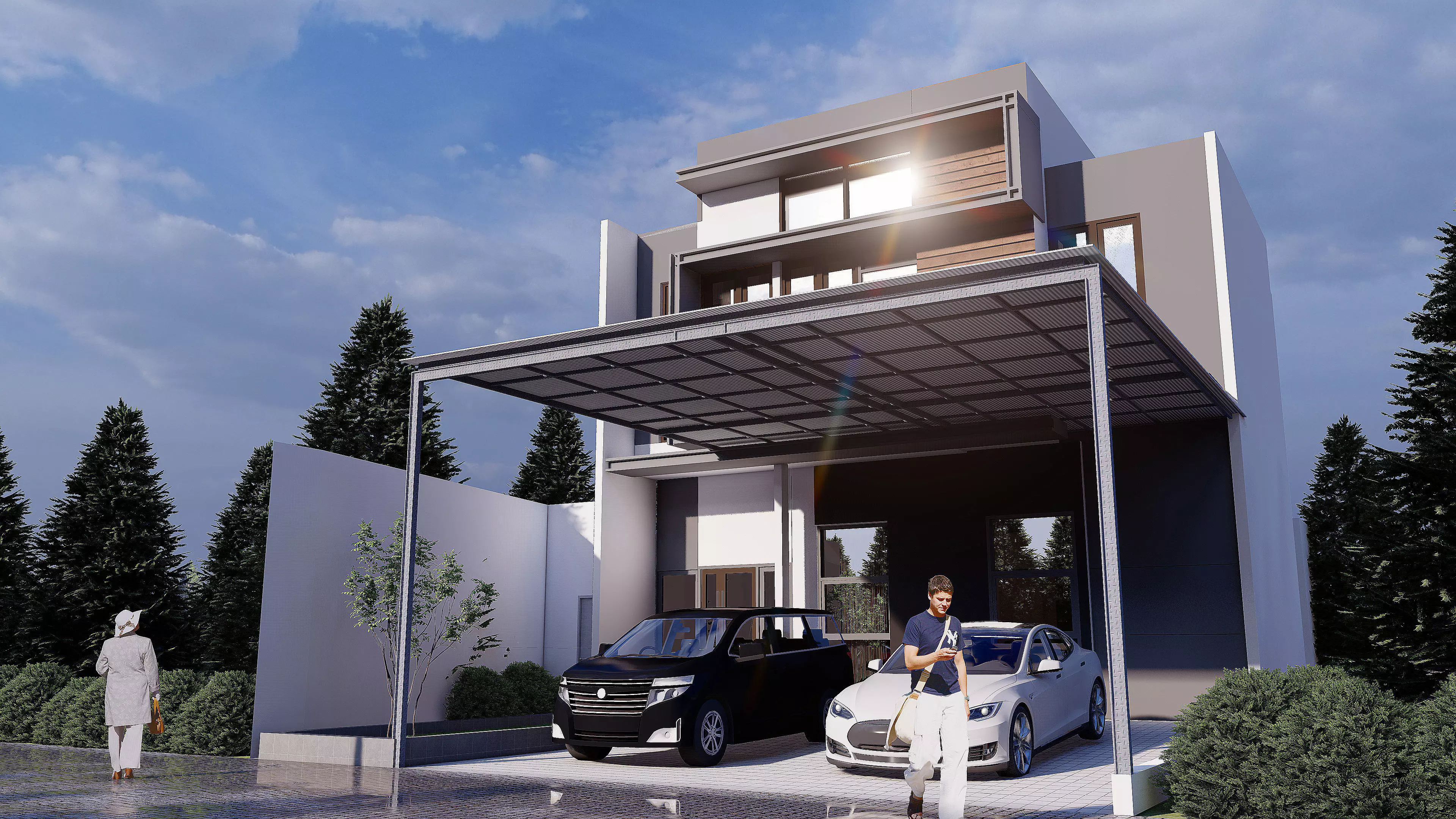 Modern House Design 10x20 m  2 Floors Full Interior Skp Only 3D model_2