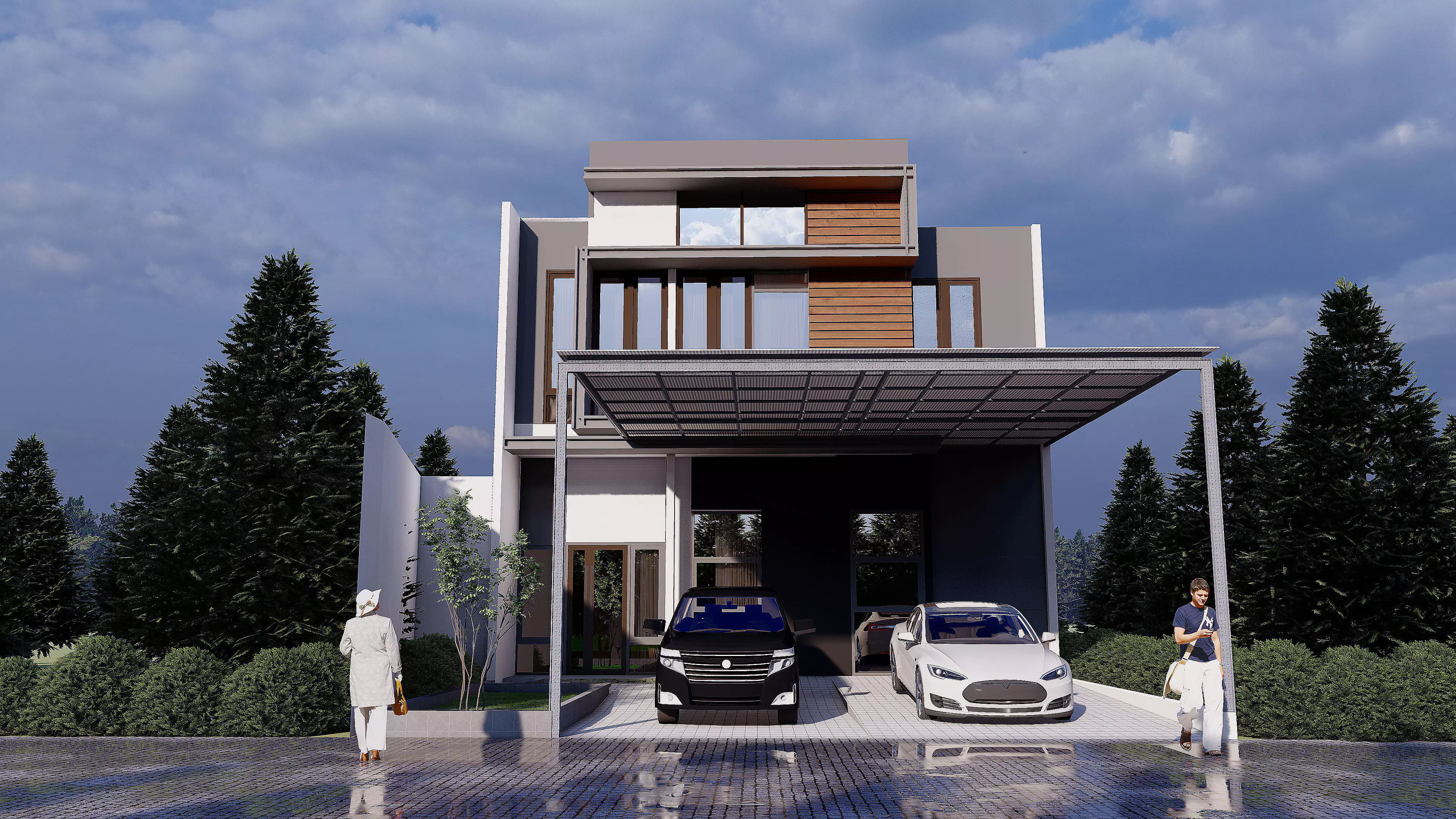 Modern House Design 10x20 m  2 Floors Full Interior Skp Only 3D model_0