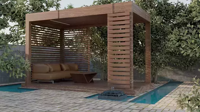 Outdoor Relaxation Gazebo with Sofa Table Fountain