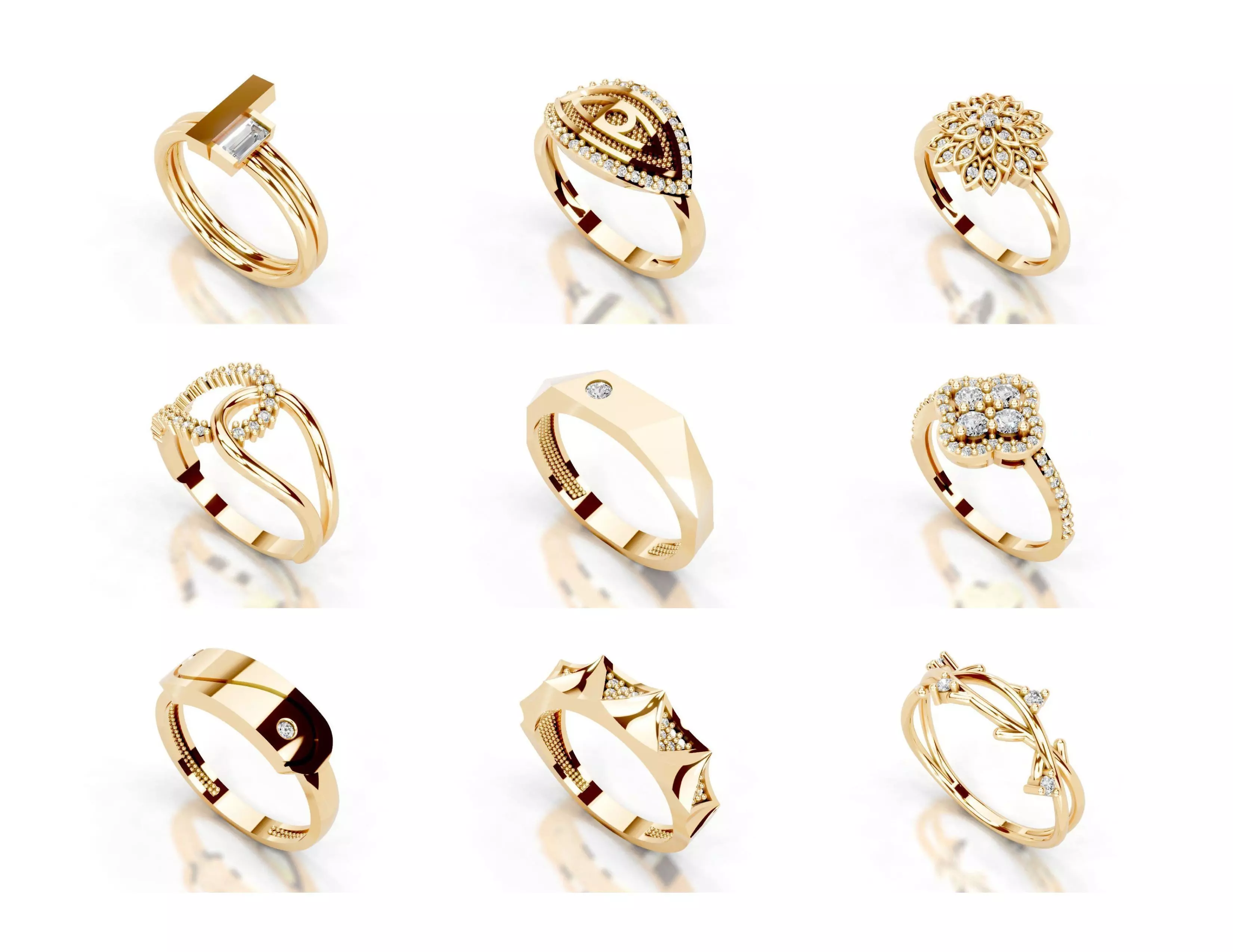 3D Printable Diamond Ring Models STL 3DM File 3D print model 3D print model