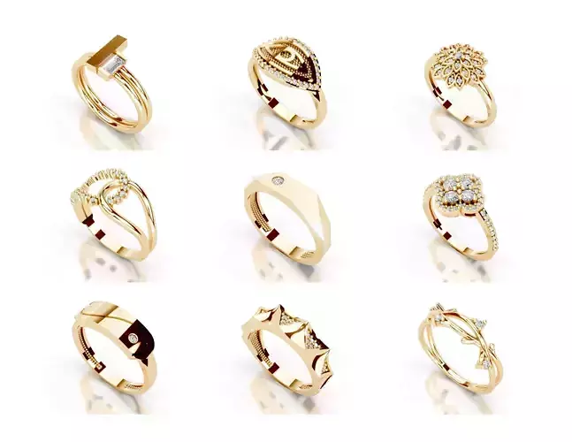 3D Printable Diamond Ring Models STL 3DM File 3D print model