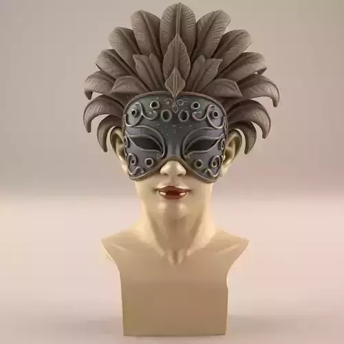 Elegant Feathered Mask Bust STL