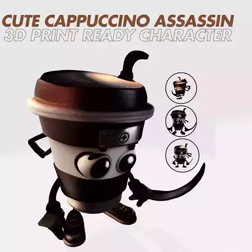 Cute Cappuccino Assassin 3D Print Ready Character 3D Model 3D print model