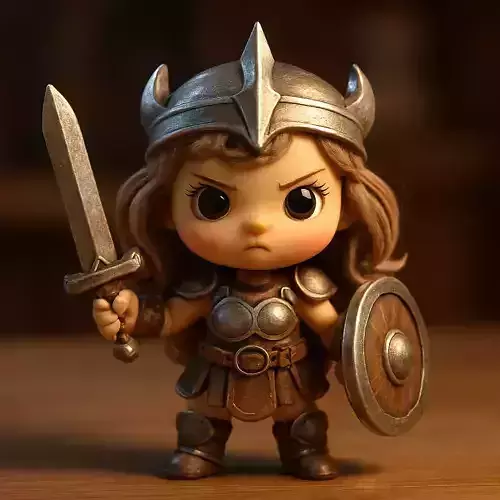 Fierce Chibi Warrior with Sword and Shield