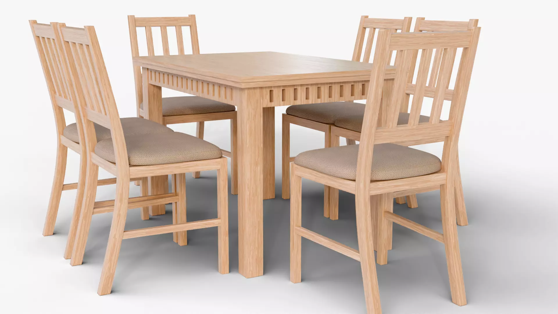 Wooden Dining Table and Chair Set - Dining Room Projects Low-poly 3D model_3