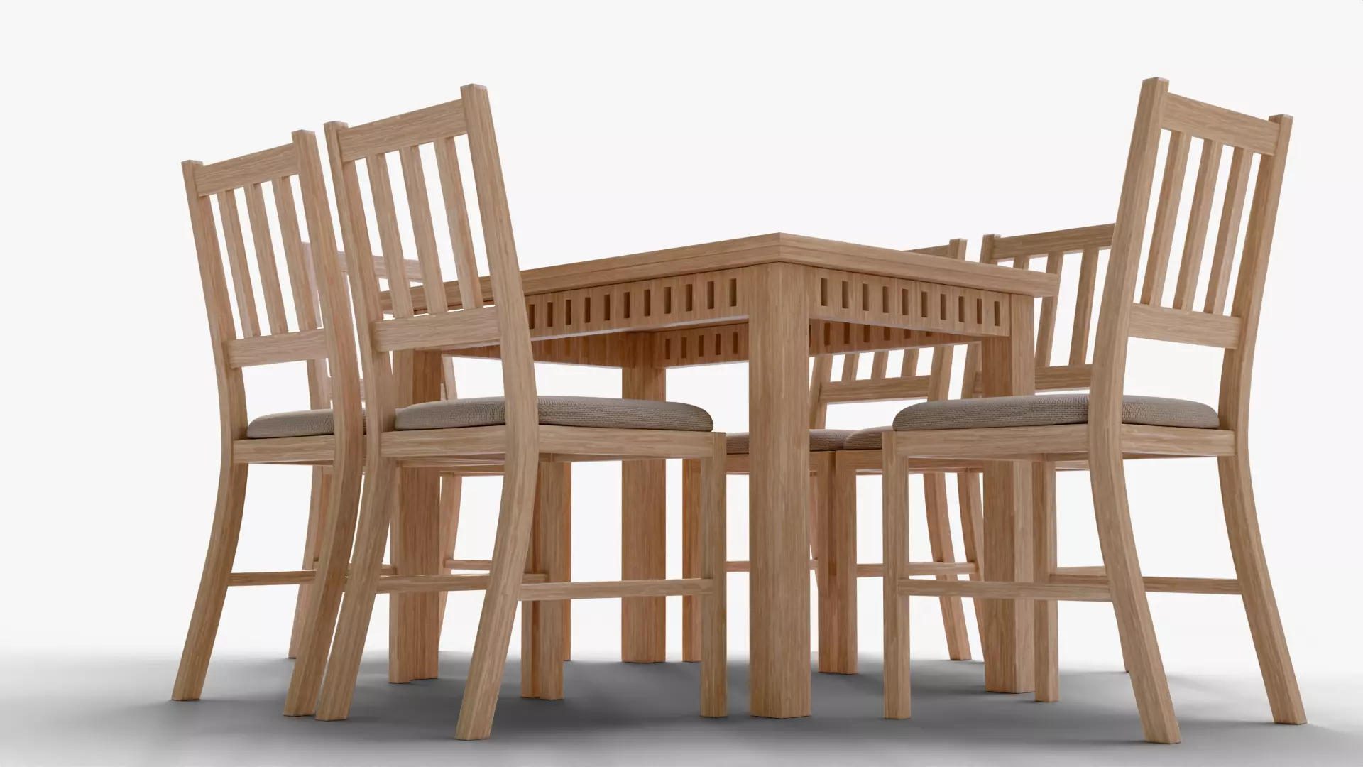Wooden Dining Table and Chair Set - Dining Room Projects Low-poly 3D model_5