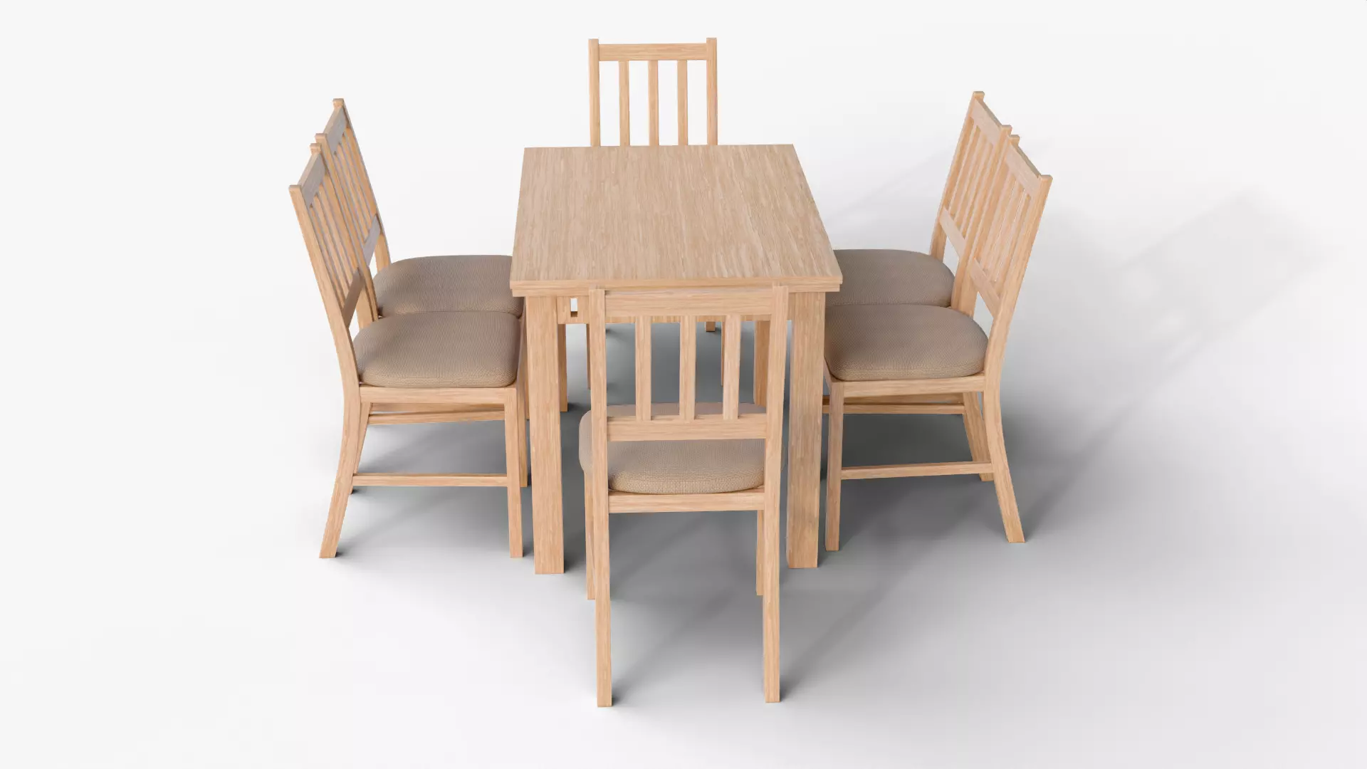 Wooden Dining Table and Chair Set - Dining Room Projects Low-poly 3D model_6