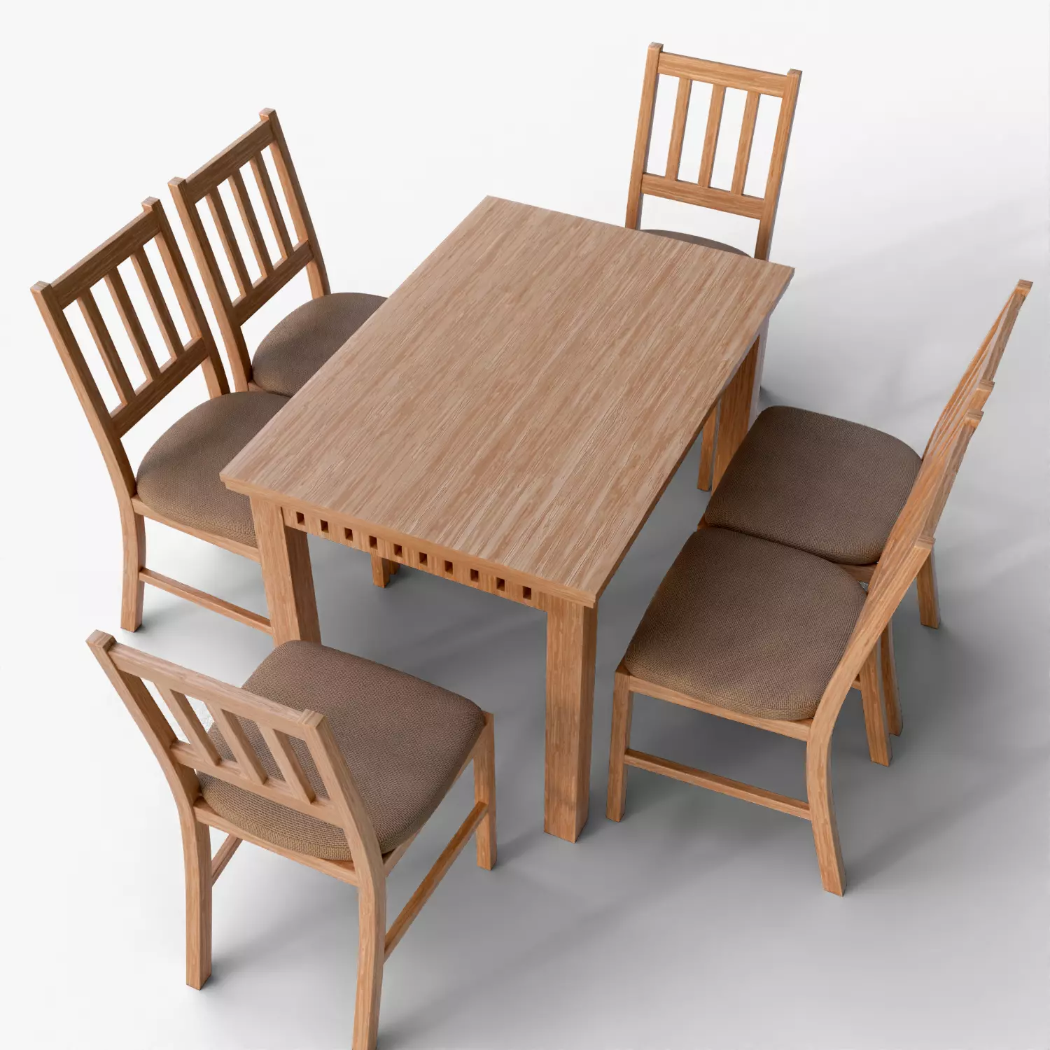Wooden Dining Table and Chair Set - Dining Room Projects Low-poly 3D model_0