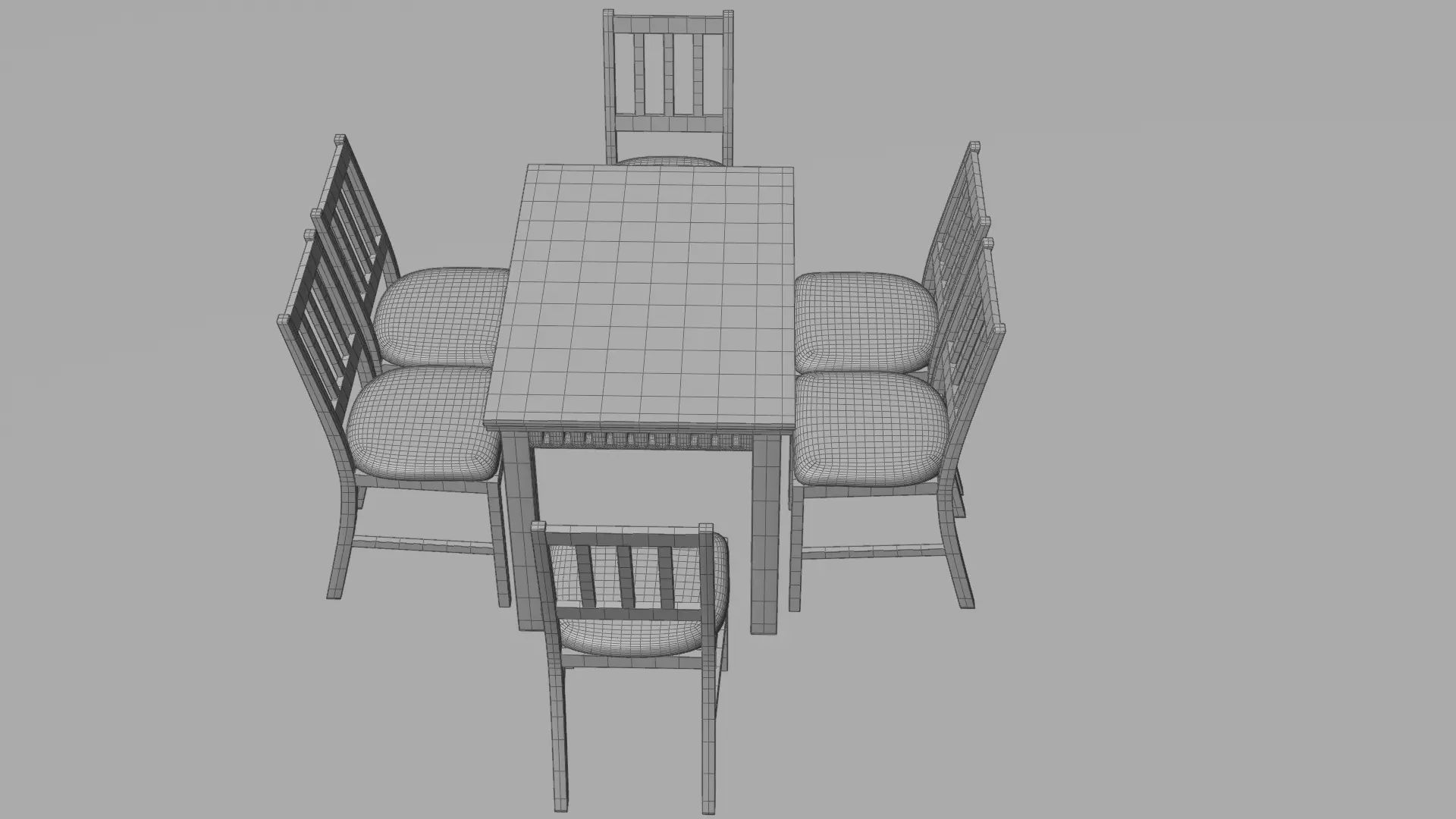 Wooden Dining Table and Chair Set - Dining Room Projects Low-poly 3D model_10
