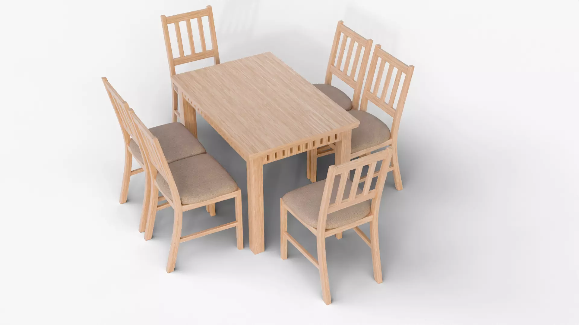 Wooden Dining Table and Chair Set - Dining Room Projects Low-poly 3D model_4